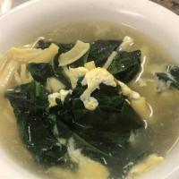 Stracciatella Soup · Italian Egg Drop Soup with Pasta and Spinach in a Chicken Broth.