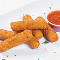 Mozzarella Sticks (6 Pieces) · Deep-fried cheese sticks. Crispy on the outside, gooey on the inside. Served with a side of ...