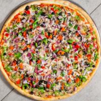 Vegetarian Pizza · Fresh grilled mushrooms, olives, onions, broccoli and tomatoes.