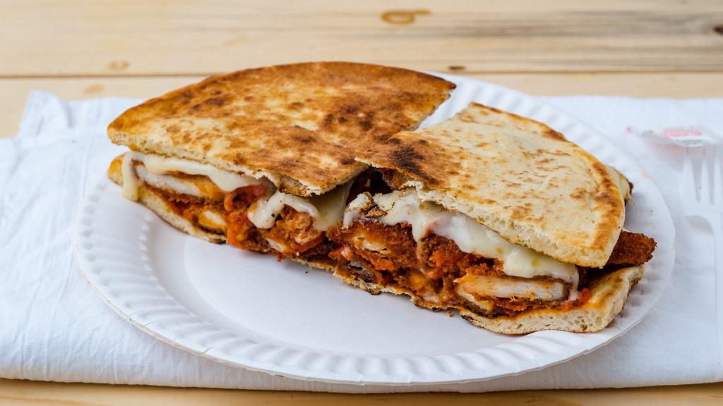 Tex-Mex Chicken Panini · Grilled chicken, cheddar and Monterrey Jack cheeses, sauteed onions and BBQ sauce.