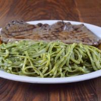 Tallarin Verde Con Bisteck O Pechuga · Peruvian-style spaghetti in a creamy spinach-basil pesto served with steak or grilled chicke...