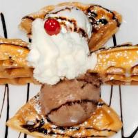 Waffles With Ice Cream · Homemade Waffle, with two scoop of ice cream and whipped cream