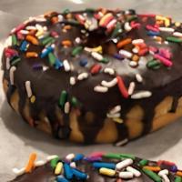 Chocolate Glazed · Daily homemade yeast donut with semi-sweet dark chocolate glaze and sprinkles.