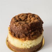Caramel Cheesecake · NY cheesecake, caramel brownie, caramelized walnuts. Gluten free.