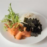 Smoked Salmon Sando Or Rice · Seaweed, frisee salad, pickles, koshihikari rice OR créme fraîche, capers, dill, 8 grain bread