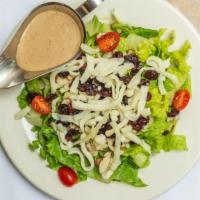 The Square Salad · Romaine lettuce with dried cranberries, Sliced almonds, cherry tomatoes, shredded mozzarella...