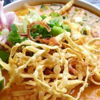 Khao Soi · Northern Thai Noodles the name is Kao Soi serve w/ egg noodle, pickled cabbage, red onion,li...