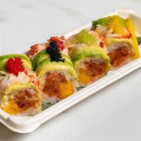 Lobster Special Roll · Spicy Tuna, Mango Topped W / Lobster, Avocado, Tobiko & Chef Special Sauce.