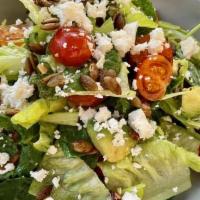 Market Salad · tomatoes, avocado, radish, carrot ribbons, feta, lemon vinagrette, toasted pepitas