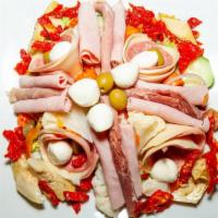 Antipasto Salad · Salami, capicola, prosciutto, fresh mozzarella giardiniera, sun-dried tomatoes, roasted red ...