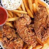 Chicken Tender Dinner · Served with French fries and coleslaw.