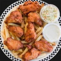 Wing Zing Dinner · Eight pieces. Served with French fries and coleslaw