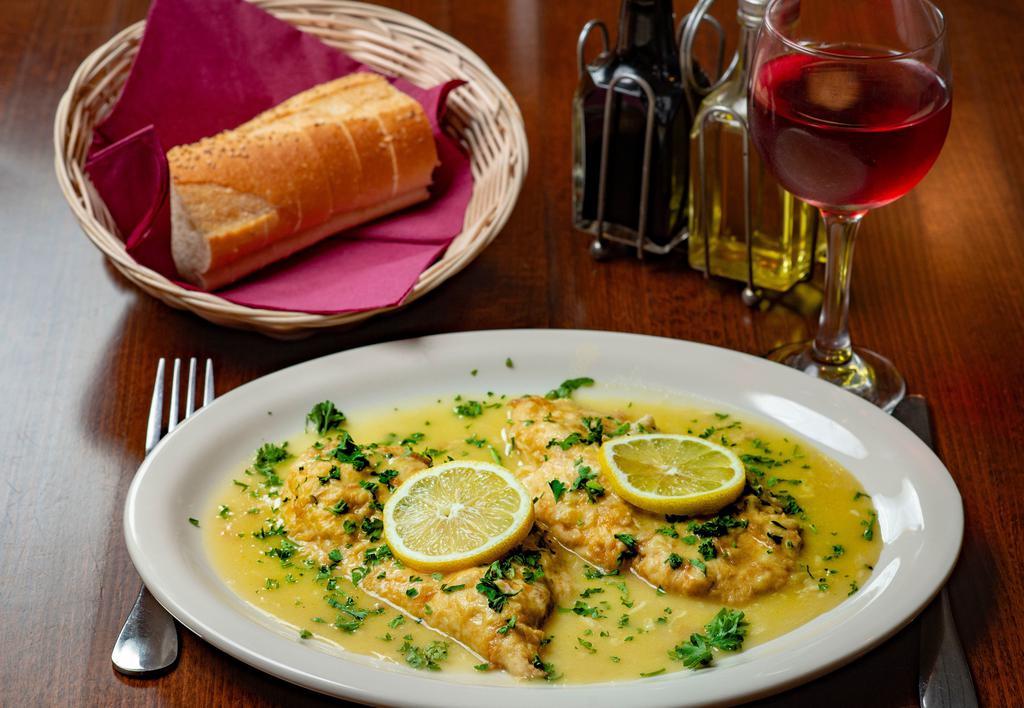Chicken Francese · Sautéed in a Lemon, Butter, and White Wine Sauce.