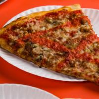 Vegan Special Slice · Vegan.  Crushed tomatoes, Follow Your Heart parmesan, NUMU mozzarella, caramelized onion, Be...