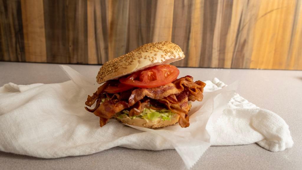Blt · Bacon, Lettuce, and Tomato on a bagel of your choice!
