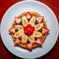 Belgian Waffle · add blueberry, strawberry, banana, walnuts, chocolate chips or raisins
