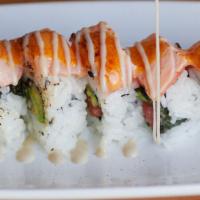 Incredible Roll (10 Pcs) · Spicy Tuna, Avocado roll, topped with Salmon, Spicy Mayo, Sesame Sauce, Sesame Seed.
