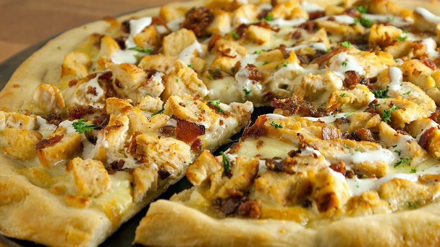Chicken Bacon Ranch · Combination of grilled chicken and mozzarella on top of a bed of ranch dressing, topped with crispy, crumbled bacon and even more ranch dressing.