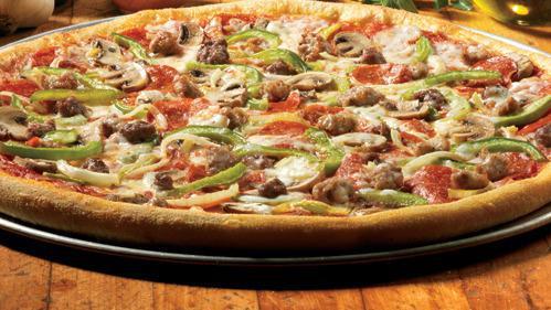 Supreme · A little bit of everything! Pepperoni, sausage, onions, mushrooms and green peppers.