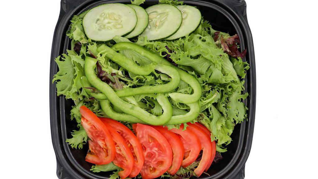 Garden · Arcadian Lettuce, Cucumber, Tomatoes, and Green Pepper. Your choice of dressing.
