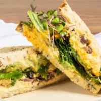 Good Choice Sandwich · Your choice of bread, hummus or nut cheese spread, avocado,  greens, olives, sprouts.
(glute...
