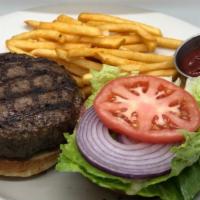 Hamburger · Sirloin burger, served with tomato, onion, lettuce and crispy French Fries.