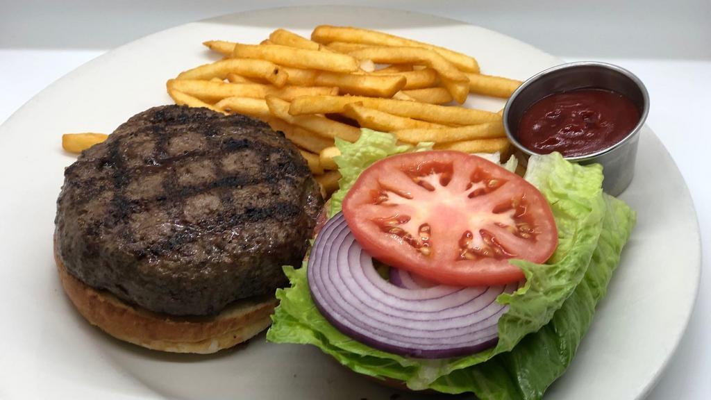 Hamburger · Sirloin burger, served with tomato, onion, lettuce and crispy French Fries.