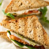 Chicken Parmesan Panini · Panini filled with breaded chicken, fresh mozzarella, marinara sauce, basil and Parmesan che...