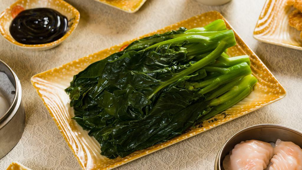 Chinese Broccoli In Oyster Sauce (V) · Seasonal fresh Chinese broccoli blanched, served with oyster sauce. (Gluten-free; vegetarian)