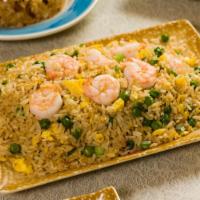 Shrimp & Egg-Fried Rice · Fried rice made with baby shrimp, scrambled egg, peas, and scallions.