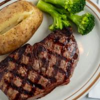12Oz Angus New York Strip · Boneless Certified Angus NY strip grilled to perfection. Served with tossed salad and vegeta...