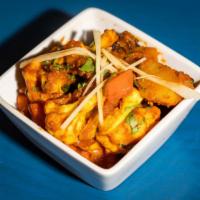 Aloo Gobi(Vegan) · Cauliflower coupled with potatoes cooked with fresh ginger and onions.