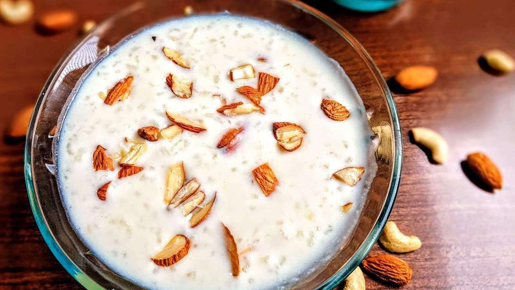 Kheer · Rice pudding made with milk, almonds and raisins.
