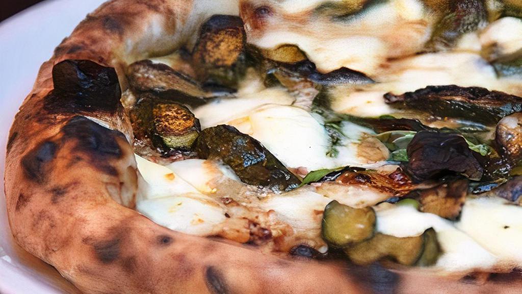 Noci E Zucchini · imported smoked buffalo mozzarella, cream of walnuts, baby zucchini (v)