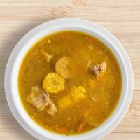 Sancocho · Spanish soup with small rice in large order.