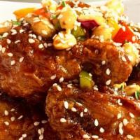 Sesame Kung Pao Wings · HOUSE SMOKED WINGS DEEP FRIED & SAUTEED WITH SWEET & SOUR KUNG POA SAUCE + MIXED BELL PEPPER...