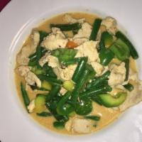 *Panang Curry · String beans, Bell Pepper.  With a Choice of Proteins :