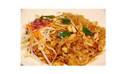 Pad Thai · Sauteed Rice Noodles, Egg, Bean Sprouts, Dried Tofu, Turnips, Scallion in Tamarind Sauce and Grounded Peanuts.  With a Choice of Proteins: