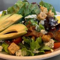 The Proper Cobb · Mixed greens, applewood smoked bacon, avocado, hard boiled egg, Danish blue cheese, grape to...