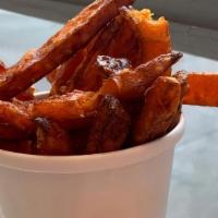 Sweet Potato Fries · With maple dipping sauce