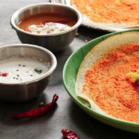 Mysore Dosa · A fresh made thin Indian crepe made from a fermented batter of lentils and rice, topped with...