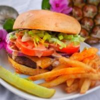 Tsunami Stacker · Fresh angus beef, fresh baked brioche bun, lettuce, tomato, onion, pickle and tsunami burger...