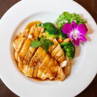 Chicken Teriyaki · Served with miso soup or salad and rice.