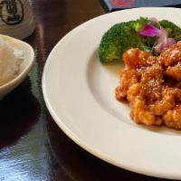 Sesame Chicken · Japanese style. Served with miso soup or salad and rice.