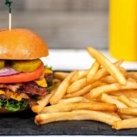 Bacon Cheeseburger · All-natural beef, never frozen served American Cheese, Crispy Bacon, side of lettuce, tomato...