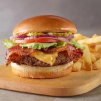 Bacon Cheeseburger · Bacon, American cheese, lettuce, tomato, red onion, and pickles.Served with your choice of 1...