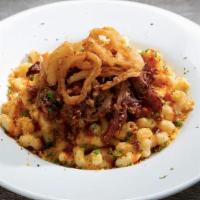 Smokehouse Mac · Smoked Gouda, Cheddar Jack, Cavatappi pasta, breadcrumb topping, parsely, topped with your c...