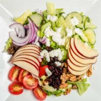 South Beach · Iceberg and mixed greens, goat cheese, walnut, cranberries, sliced apples, cucumber, red oni...