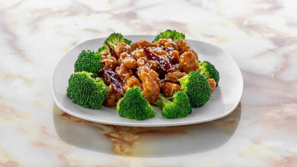 Sesame Chicken · Chunks boneless sauteed with special brown sauce and fresh sesame seed topping. Hot and spicy.