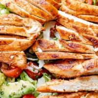 Grilled Chicken Salad · Chicken, lettuce, bell pepper, tomato, black olive, mushroom, pickles, onions. Pick your fav...